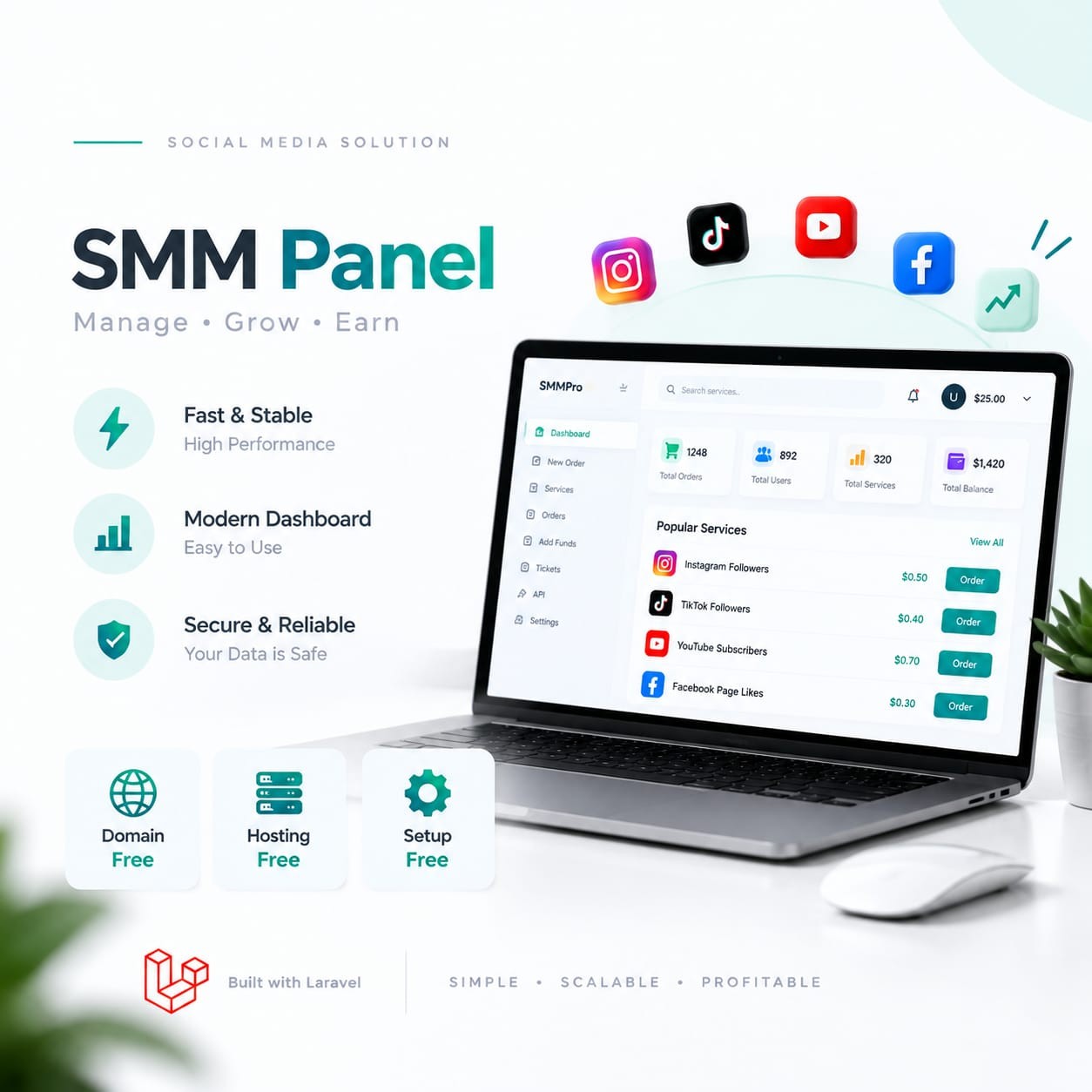 Smm Panel-admin controllable full laravel website
